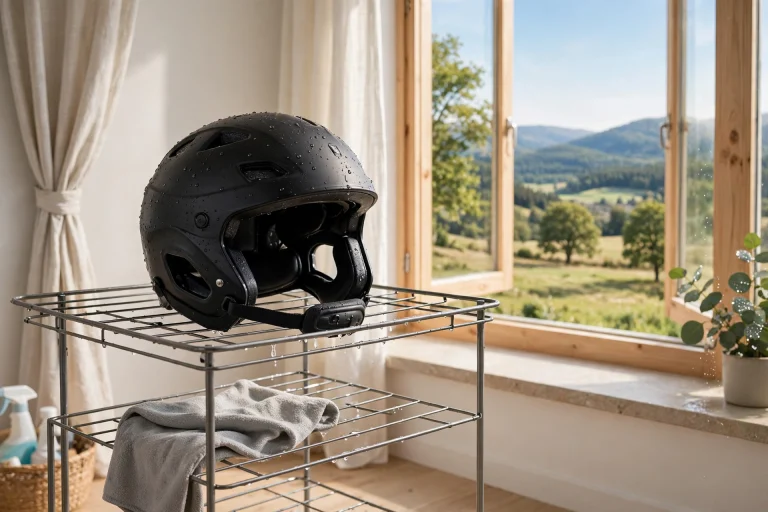 Sports helmet airing out after cleaning to remove odor