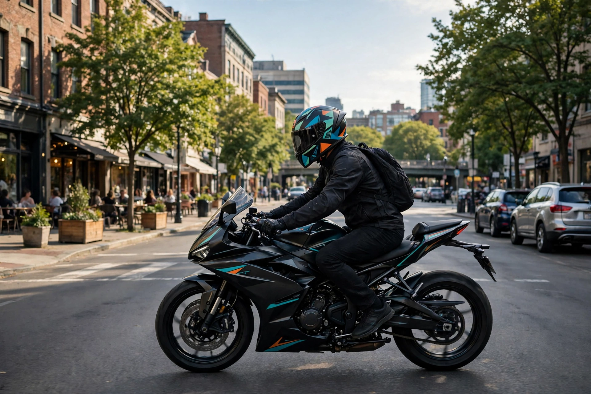 Icon full face motorcycle helmet with bold styling on a rider